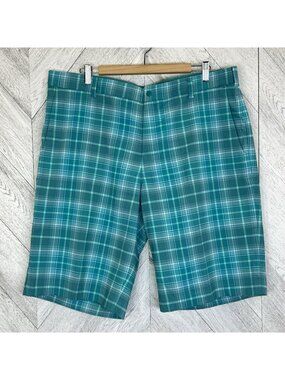 Nike Golf Tour Performance Shorts Mens Size 40 Teal Green Plaid Dri-Fit 12"
